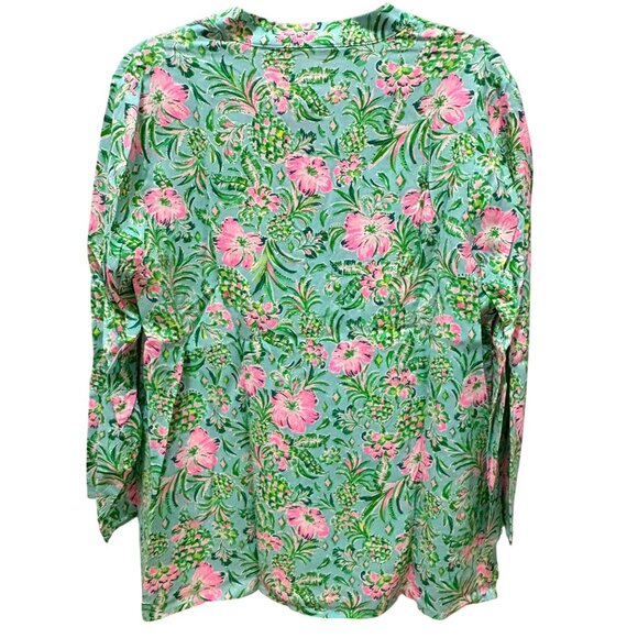 Lilly Pulitzer "Oh Diamond Girl" Luna Bay Tunic Surf Blue Floral Print Women's L - Picture 5 of 7